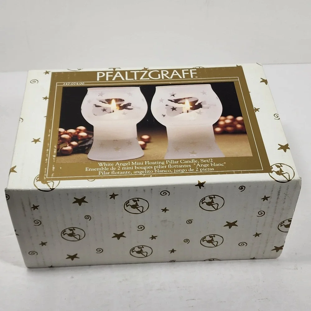 Vintage 2000 Pfaltzgraff White Angel Mini Floating‎ Pillar Candle Set (2) NIB